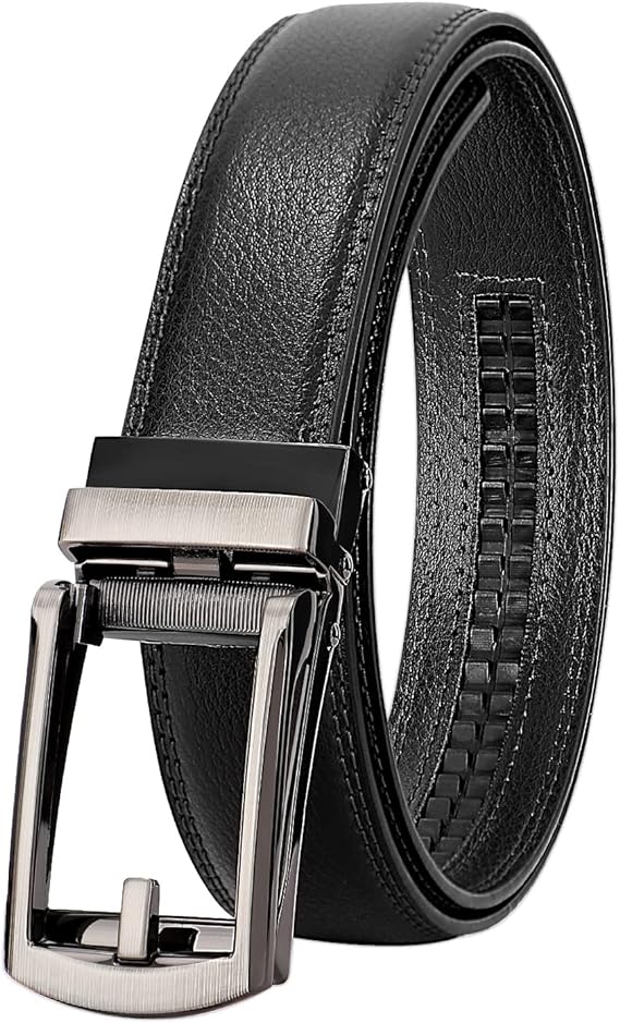 VONMELLI Boys Ratchet Leather Belt Adjustable Dress Belts Click Sliding Buckle for Jeans School Uniform